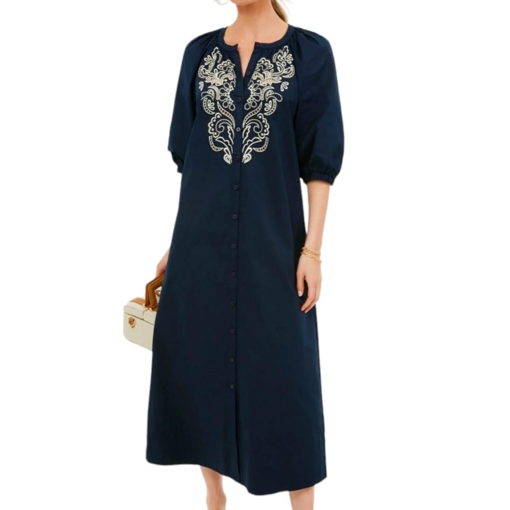 NWT...TuckerNuck Navy Embroidered Etta Dress...Size Small